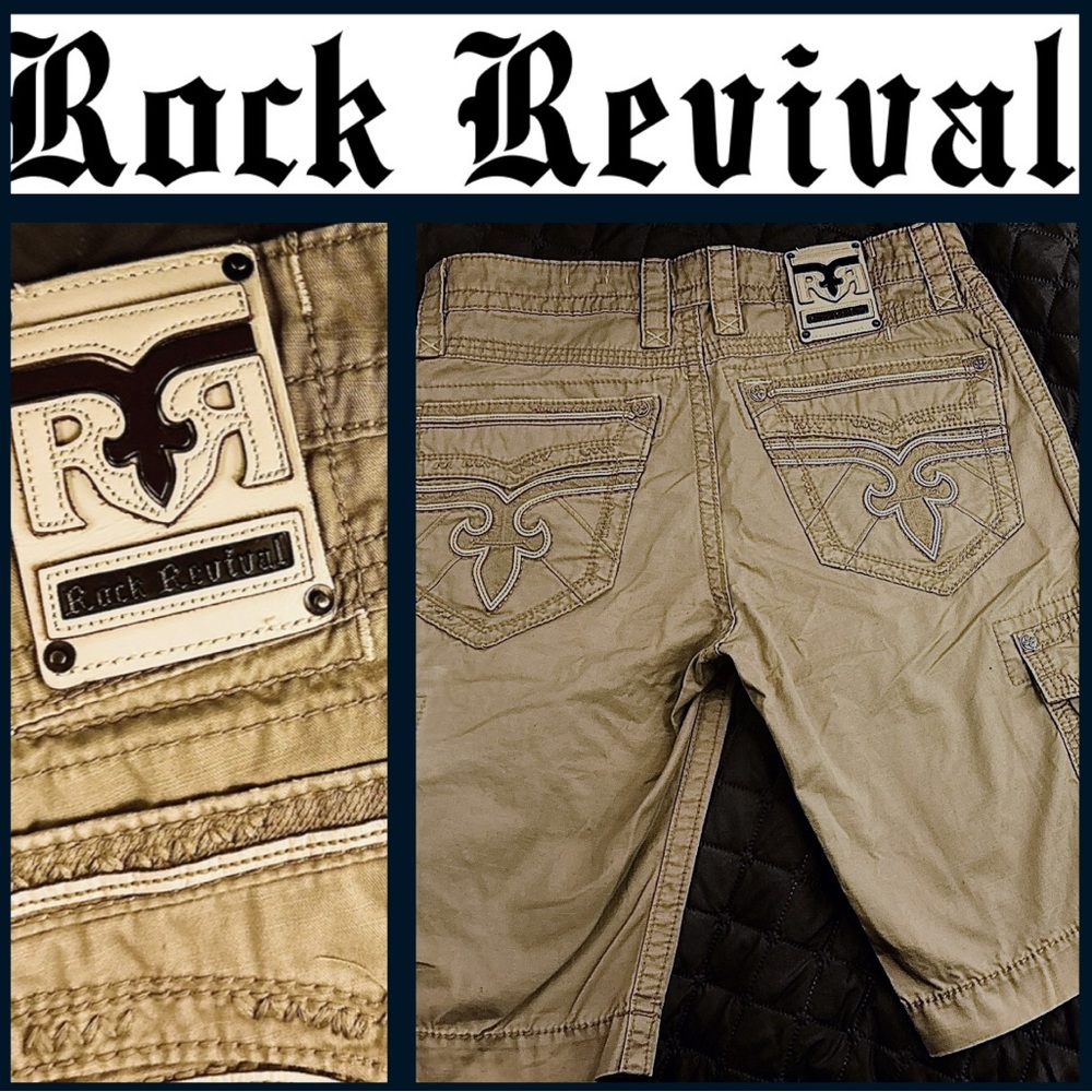 Rock Revival Khaki Shorts with Stitch Detailing